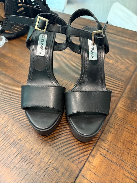 Steve Madden Shoes - Steve Madden Black Leather Platform Ankle-Strap Heels